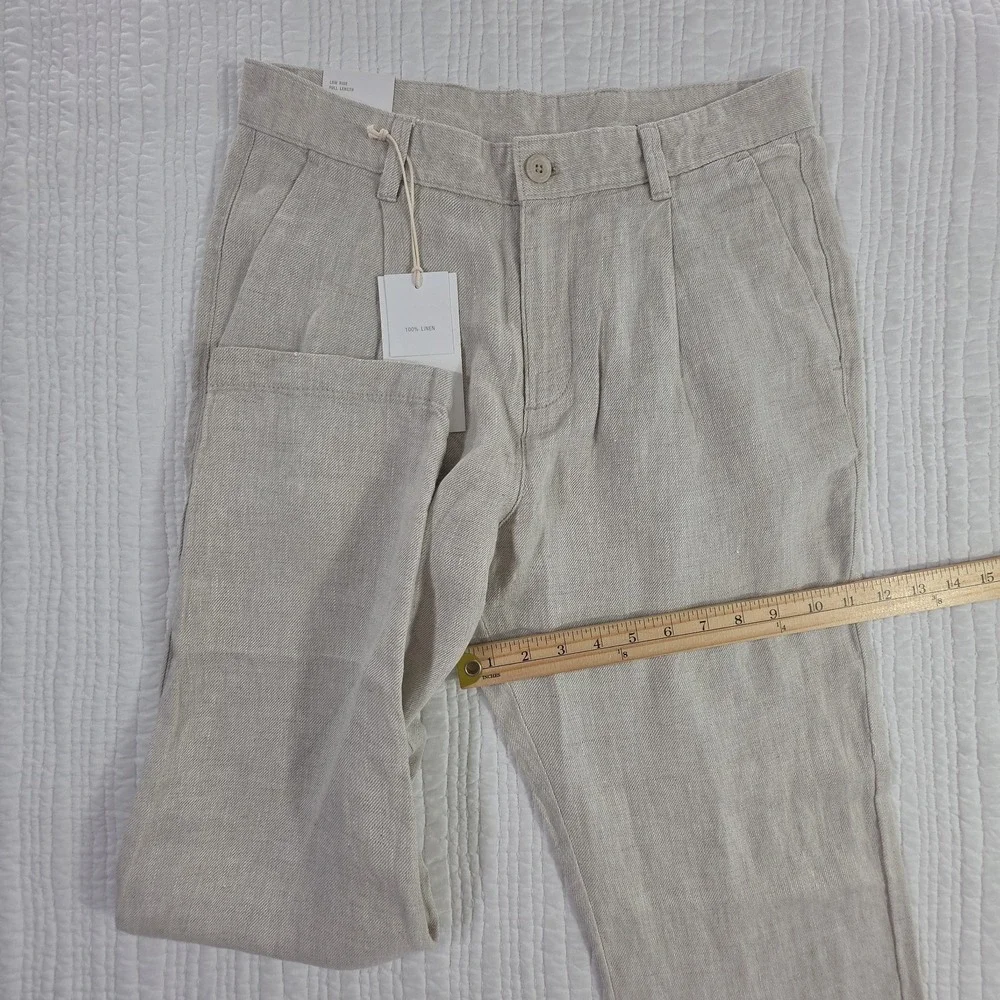 Zara 100% Linen Pants Mens 30x28 Natural Beige Pleated Chino Relaxed Fit NWT